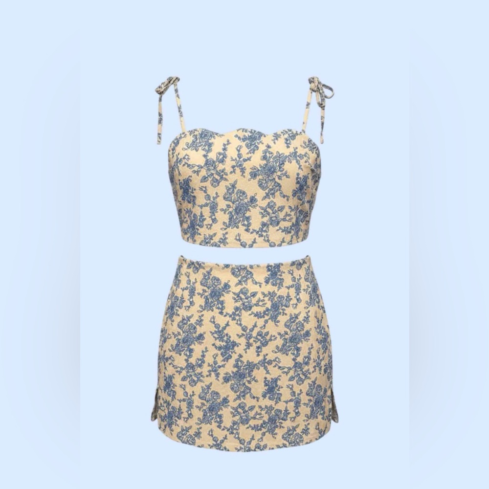 Blue Floral Print Mini Skirt - Women's Summer Skirt